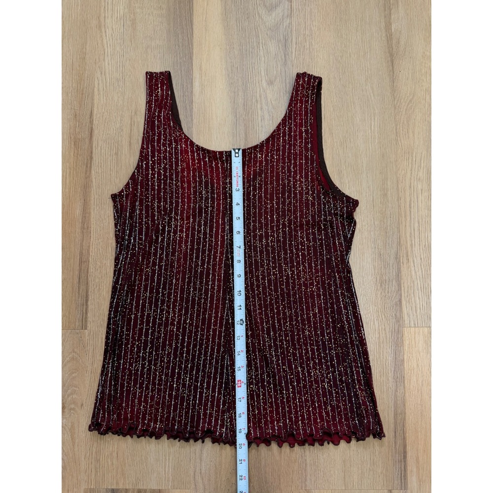 Vintage Y2K Burgundy Red Glitter Stripe Tank Top Lettuce Hem Scoop Neck Large - Picture 5 of 5